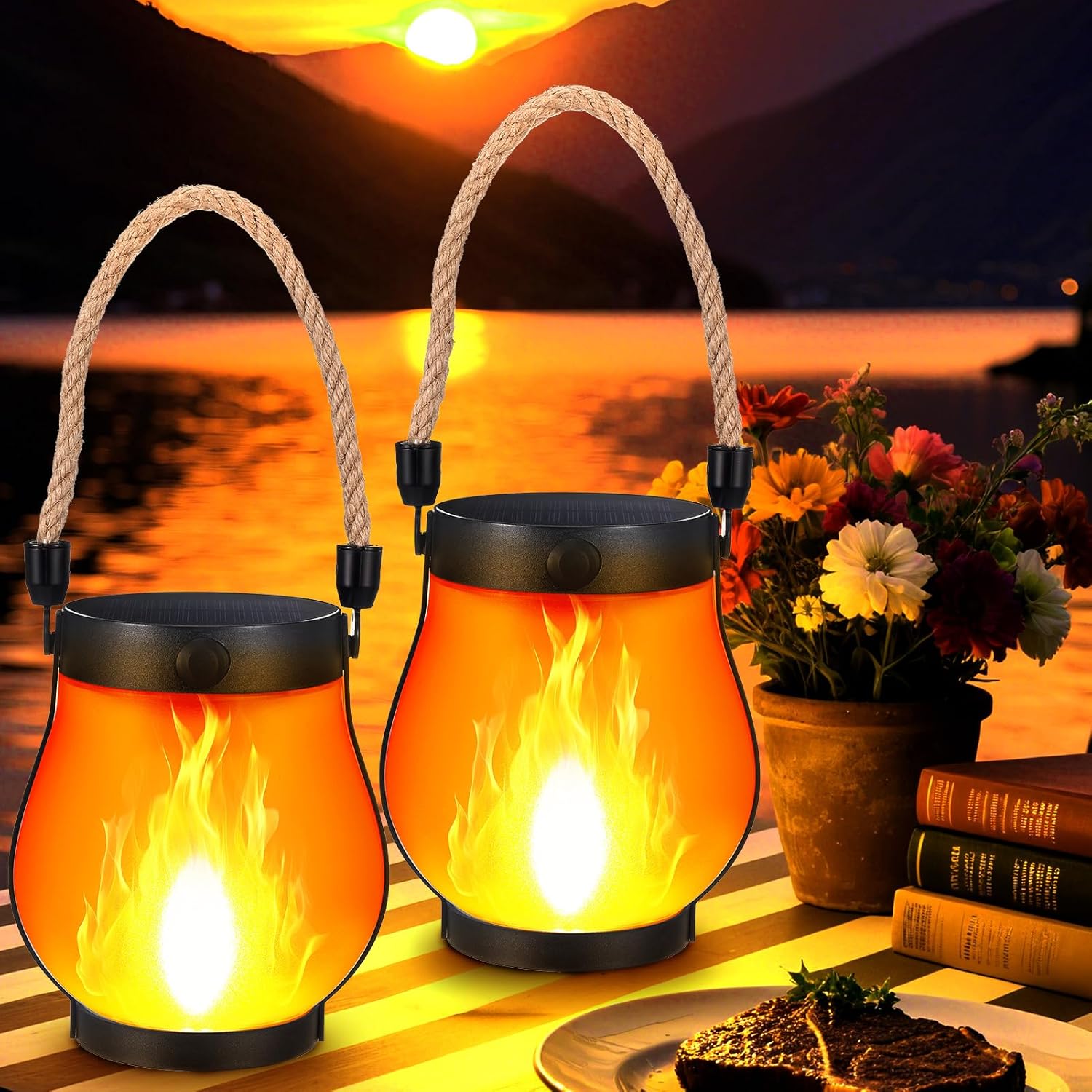 Fire Torch Solar - 2 Pack Solar Flame Lanterns, Flickering