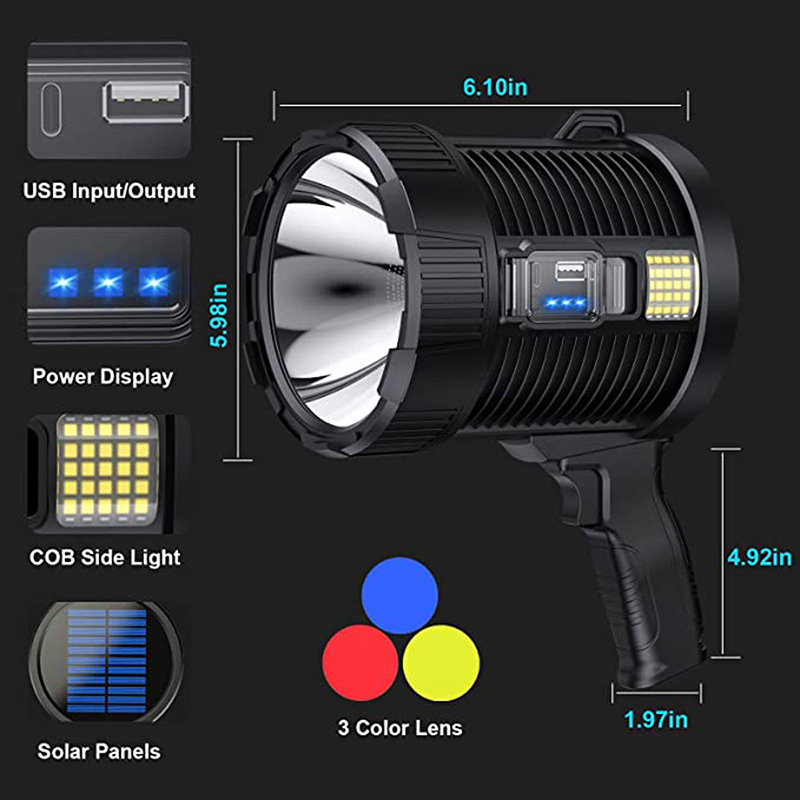XHP90 Ultra Bright Led Flashli - Fire Torch Solar 评论和价格